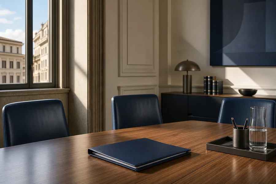 Sala riunioni preparata per una consulenza societaria